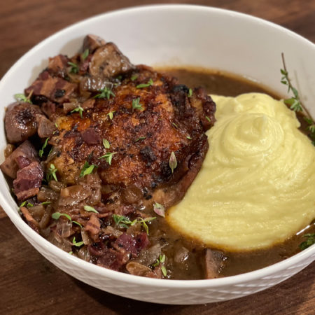 Chicken in Red Wine with Mashed Potatoes